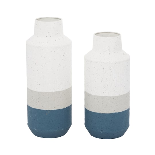 Set of 2 White Metal Coastal Style Vase 16", 14"